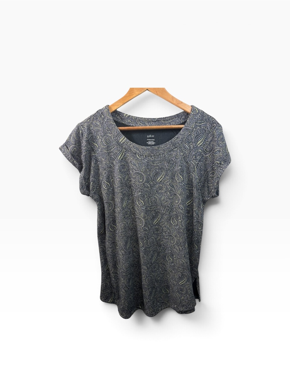J.Jill Fit Relaxed Raglan Tunic Top Womens S Gray Green Paisley Short Sleeve